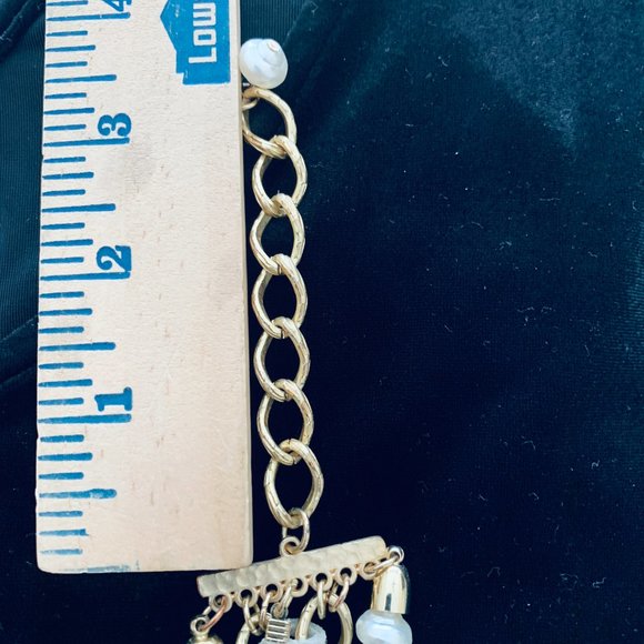 CHICO'S Statement Necklace Goldtone, Rhinestones and Faux Pearls - Picture 5 of 9